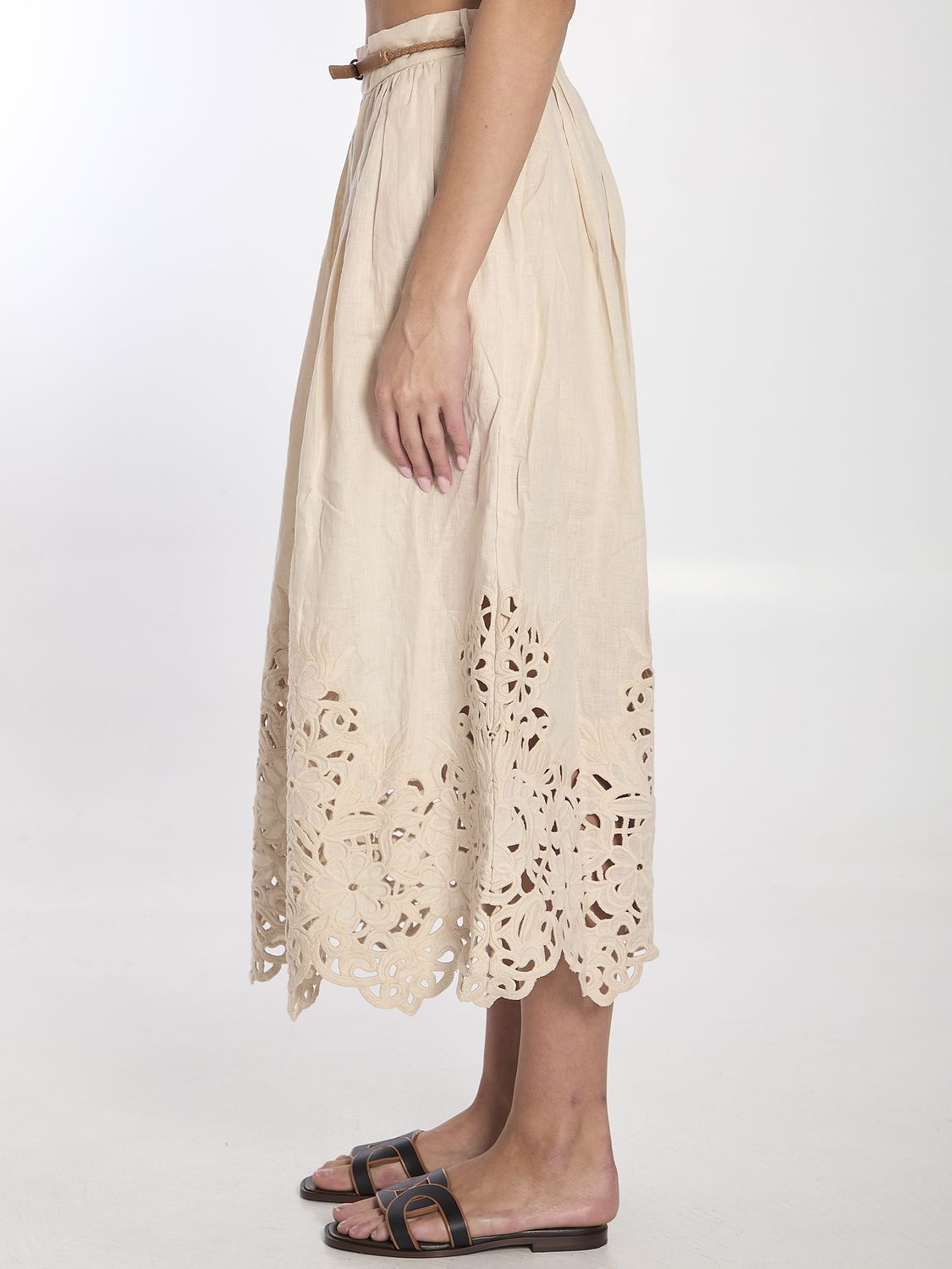 ZIMMERMANN Embroidered Midi Skirt with Detachable Belt