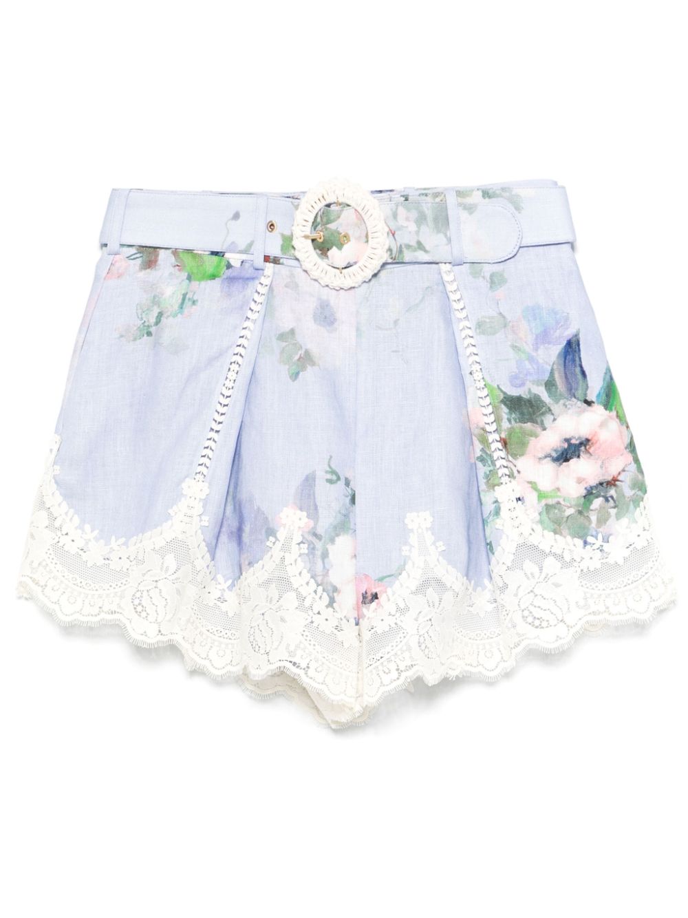 ZIMMERMANN Printed Linen Shorts with Concealed Zip and Belted Waist