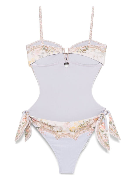 ZIMMERMANN Sweetheart Neckline Printed Swimsuit with Adjustable Straps