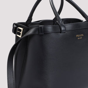 PRADA Elegant Black Leather Handbag 35x25x14 cm