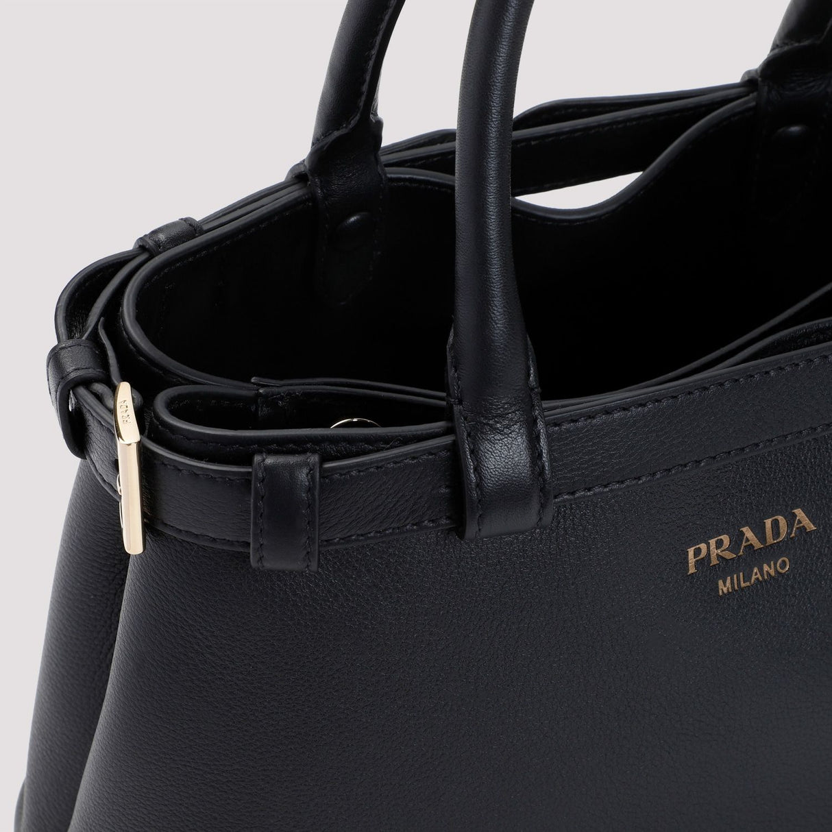 PRADA Elegant Mini Buckle Leather Tote