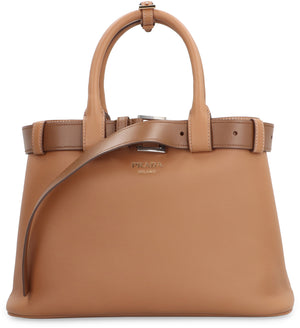 PRADA Elegant Saddle Brown Leather Handbag with Gold-Tone Accents - 33x22x12 cm