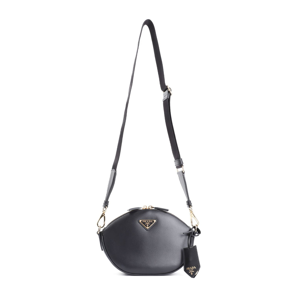 PRADA Classic Black Leather Mini Crossbody Bag with Gold-Tone Accents and Adjustable Strap, 18 cm