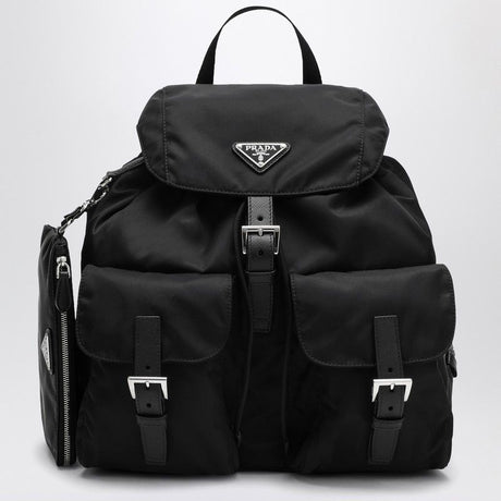 PRADA Eco-Friendly Black Nylon and Leather Backpack with Detachable Pouch