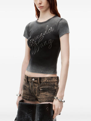 ALEXANDER WANG Chic Grey Fitted Tee with Sparkling Logo