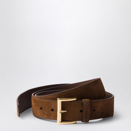 PRADA Suede Leather Belt with Gold-Finish Buckle