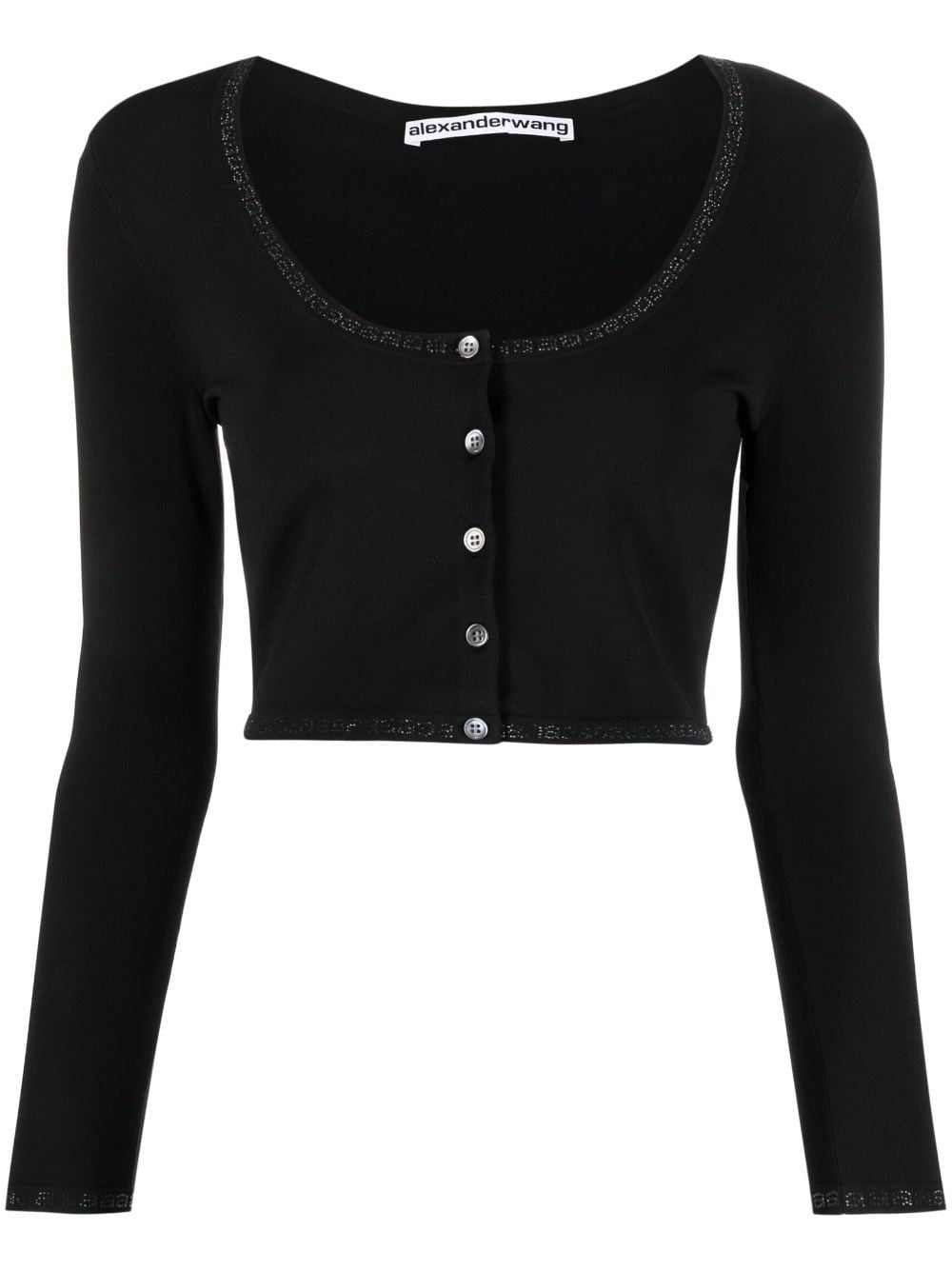 ALEXANDER WANG Black Crystal Embellished Crop Cardigan for Women