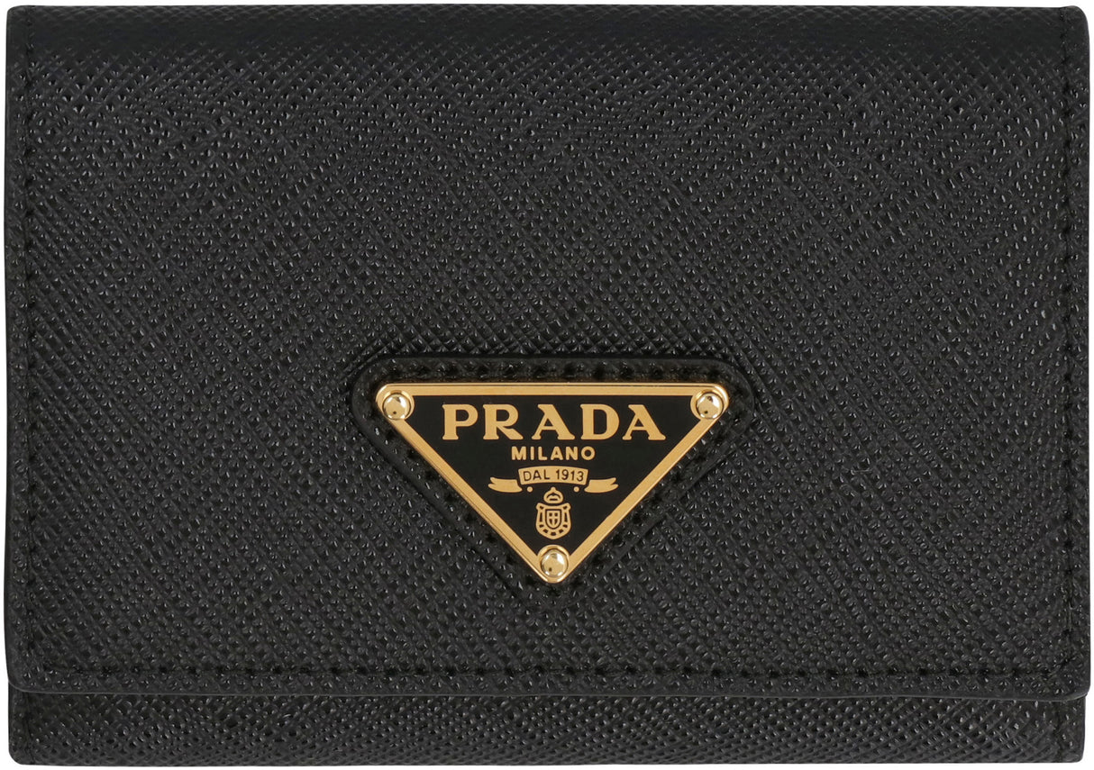 PRADA Mini Saffiano Leather Wallet with Logo