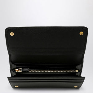 PRADA Continental Mini Wallet in Black Saffiano with Gold Accents