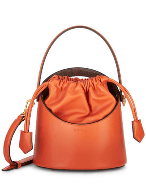 ETRO Mini Saturno Bucket Handbag in Orange Lamb Leather with Paisley Motif and Gold-Tone Hardware - 18x18.5 cm