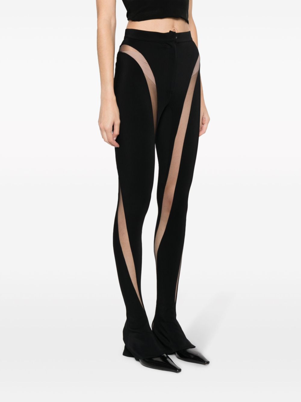 MUGLER SHEER PANEL BLACK LEGGINGS FOR WOMEN