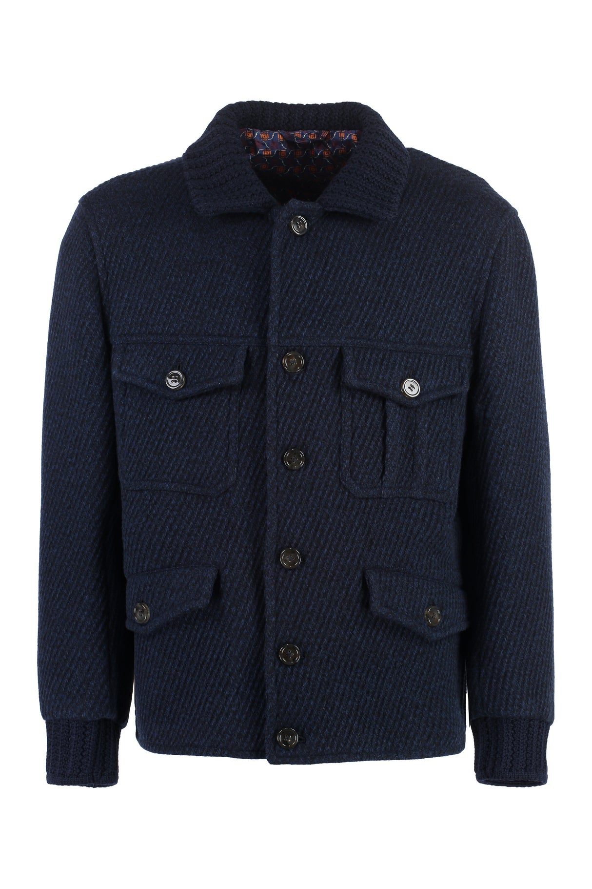 ETRO Blue Wool Knit Jacket for Men