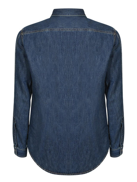 VALENTINO Classic Blue Denim Shirt with Buttoned Closure - Regular Fit