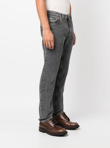 ETRO Grey Logo-Embroidered Tapered Jeans for Men