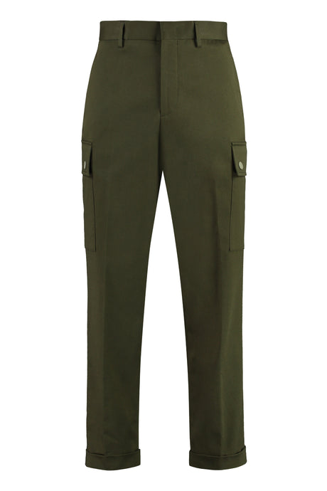 ETRO Men's Green Cotton Cargo Trousers with Embroidered Back Logo and Roll-Up Ankle Cuffs