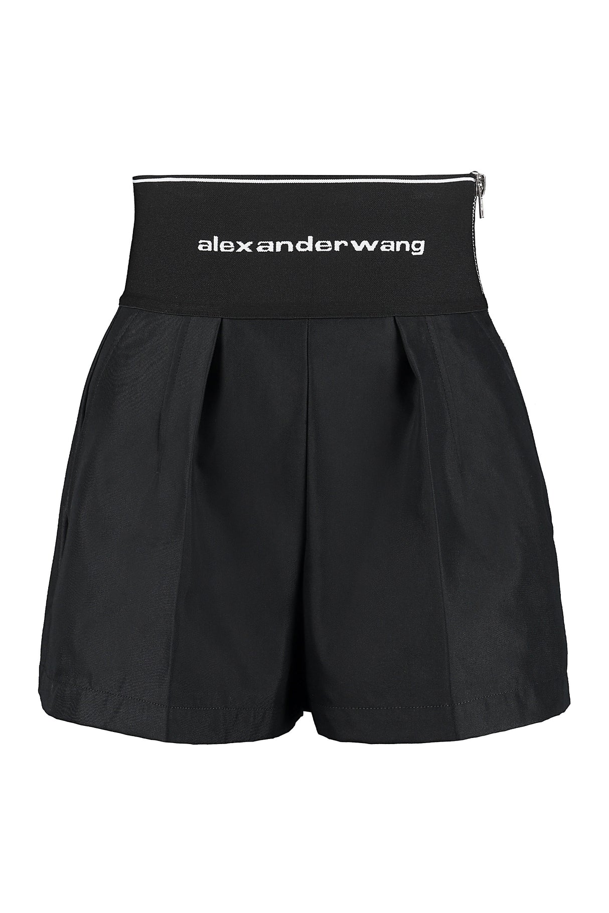 ALEXANDER WANG Logo Waist Pleated Shorts for Women in Black - SS24