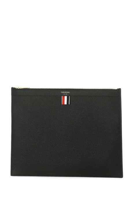 THOM BROWNE Black Leather Document Case - 35 x 26 cm