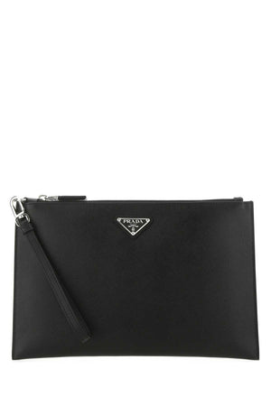 PRADA Sleek Black Leather Clutch - 28cm x 18.5cm