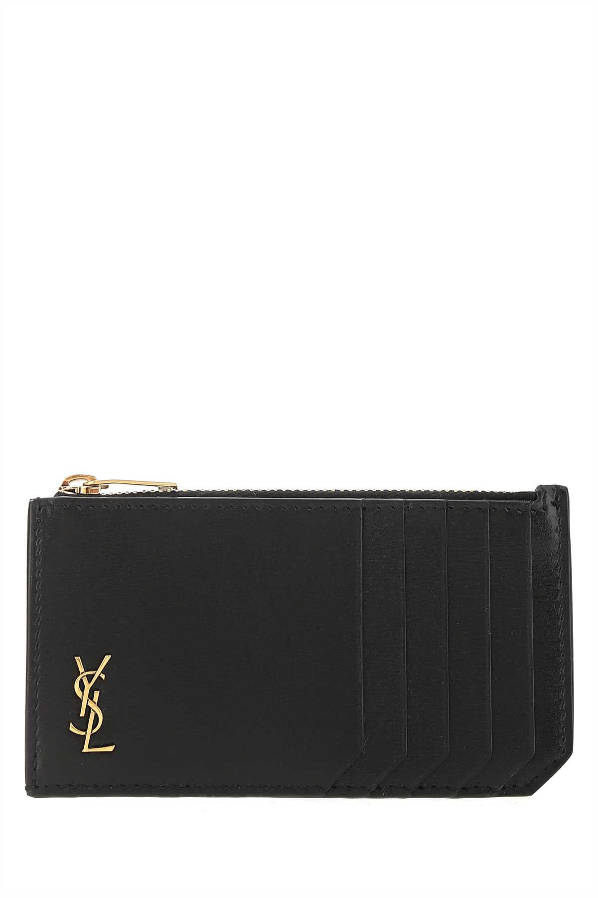 SAINT LAURENT Premium Black Leather Card Holder (13 cm x 7 cm)