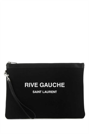 SAINT LAURENT Black Canvas Rive Gauche Clutch - 30.5 x 21 cm