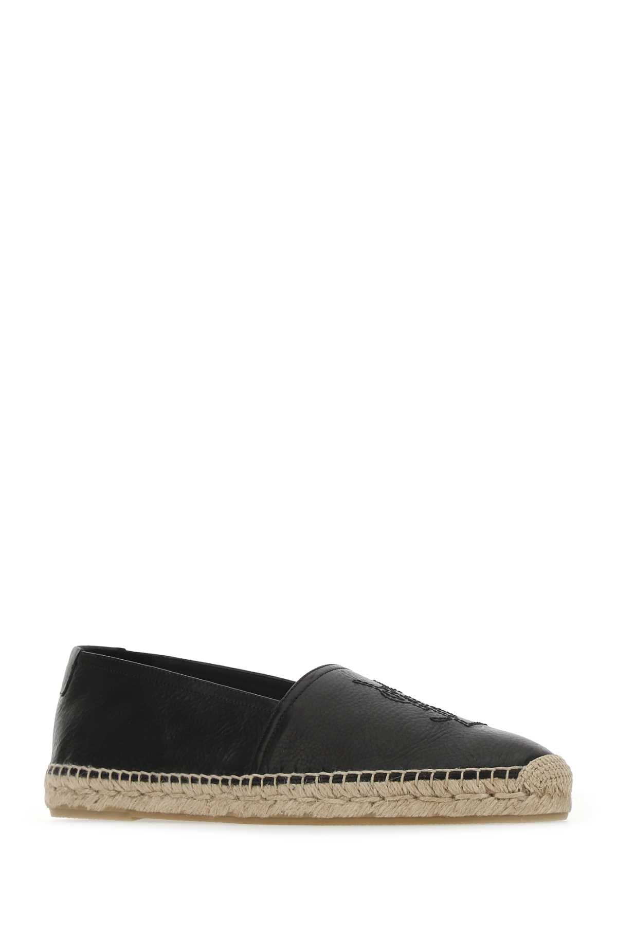 SAINT LAURENT Black Leather Monogram Espadrilles