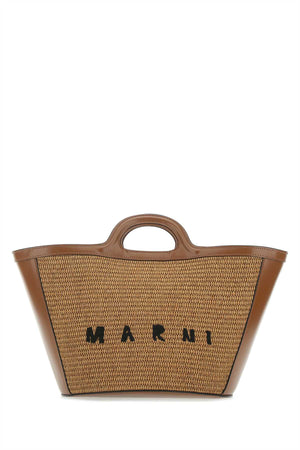 MARNI Mini Two-tone Leather and Raffia Tropicalia Summer Handbag