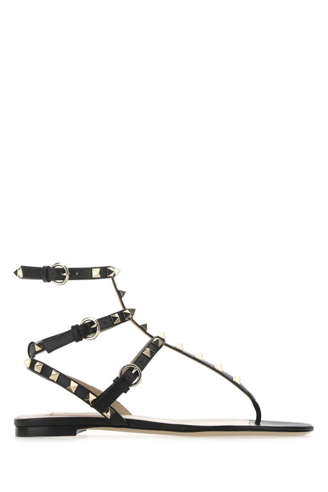 VALENTINO GARAVANI Rockstud Black Leather Thong Sandals for Women