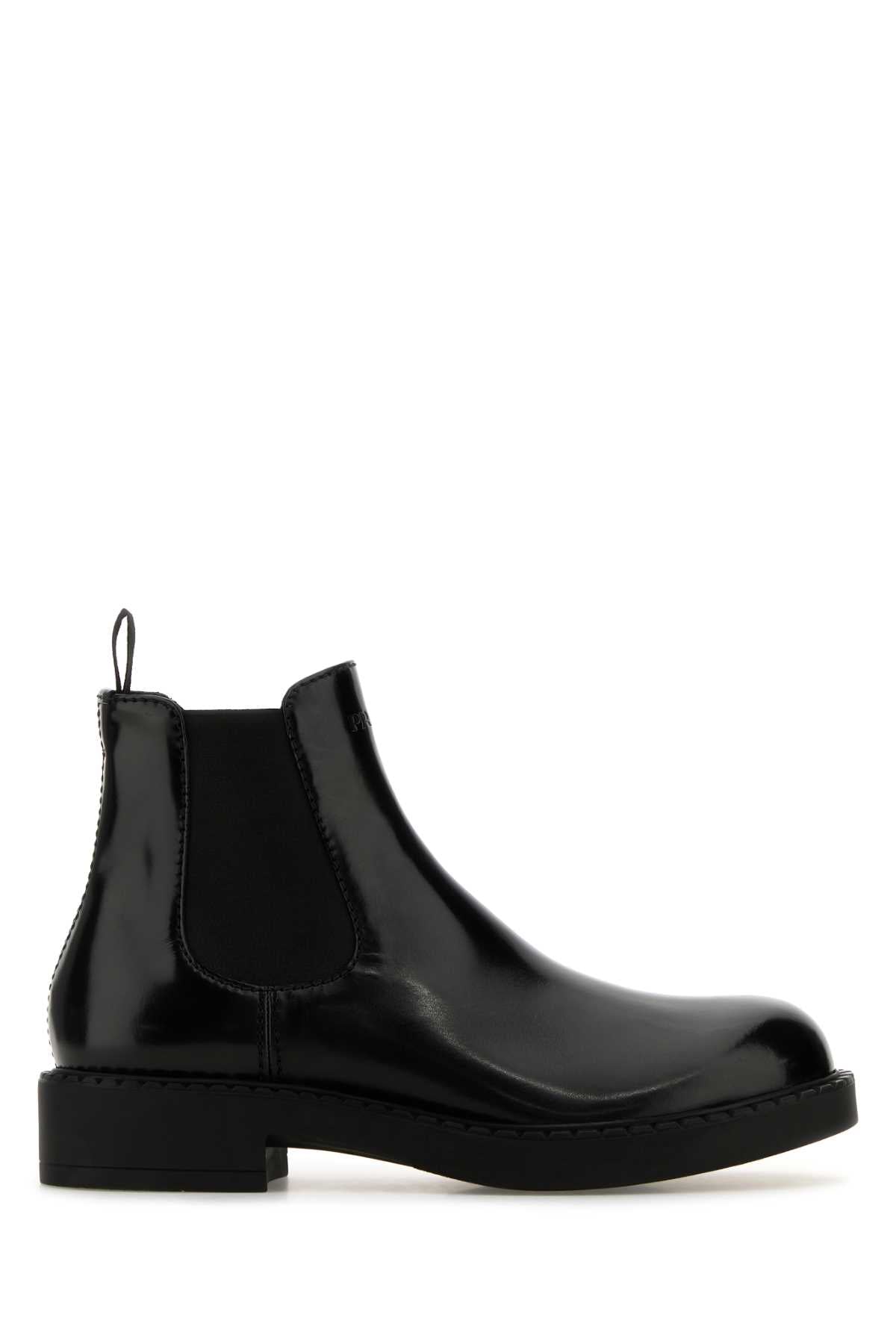 PRADA Classic Black Leather Ankle Boots for Men