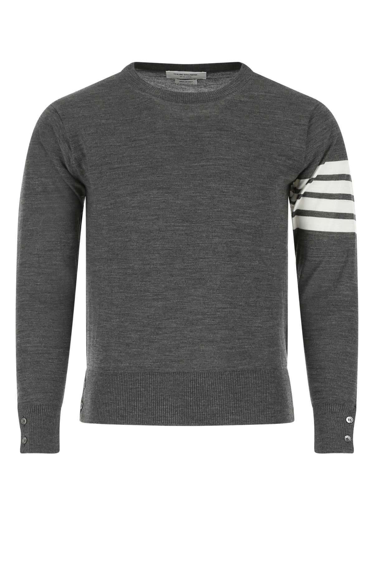 THOM BROWNE Melange Grey Wool Sweater for Men