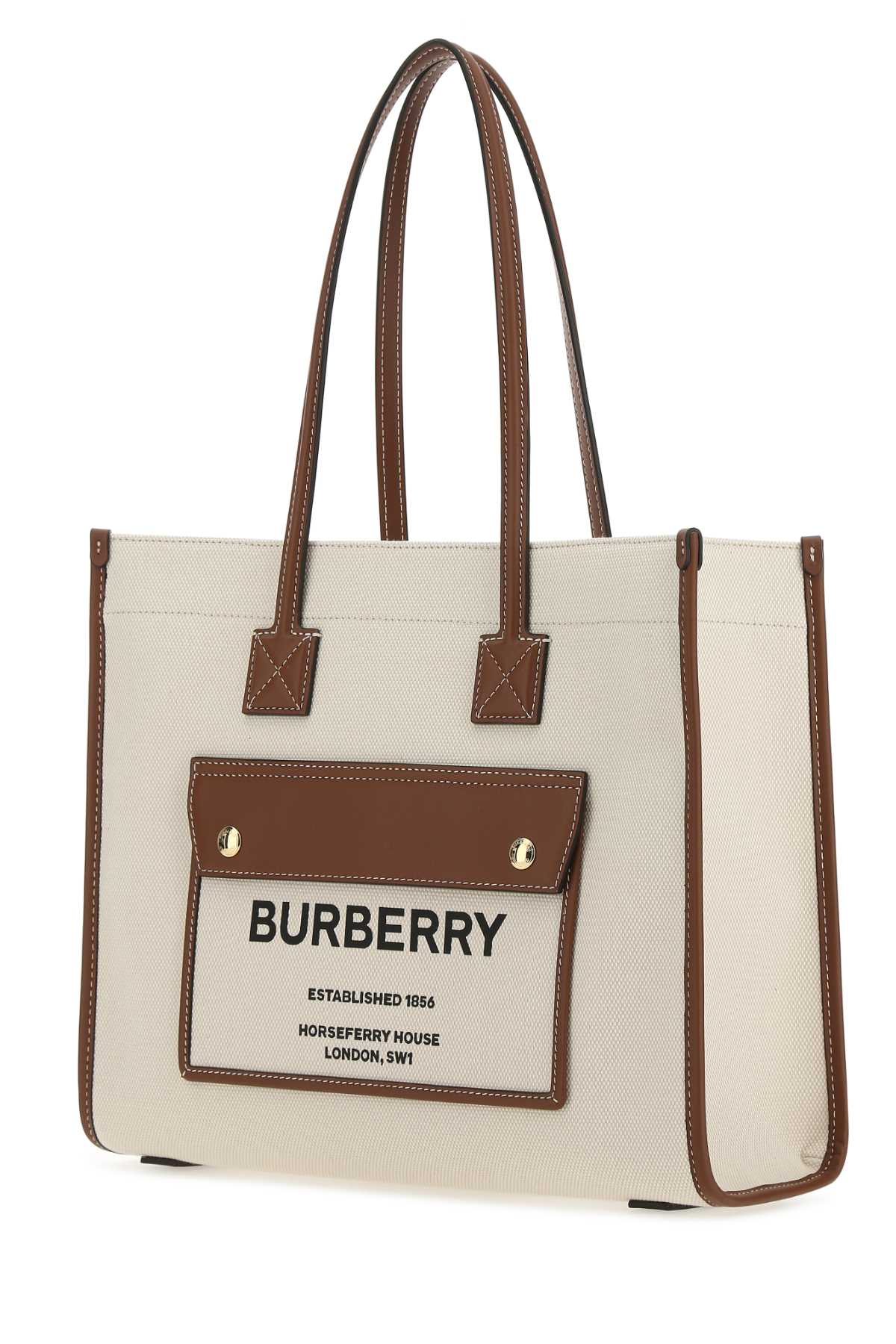 BURBERRY Ivory Canvas Freya Shopping Handbag - 33 cm Width