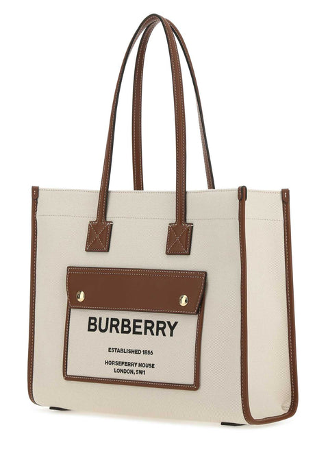 BURBERRY Ivory Canvas Freya Shopping Handbag - 33 cm Width