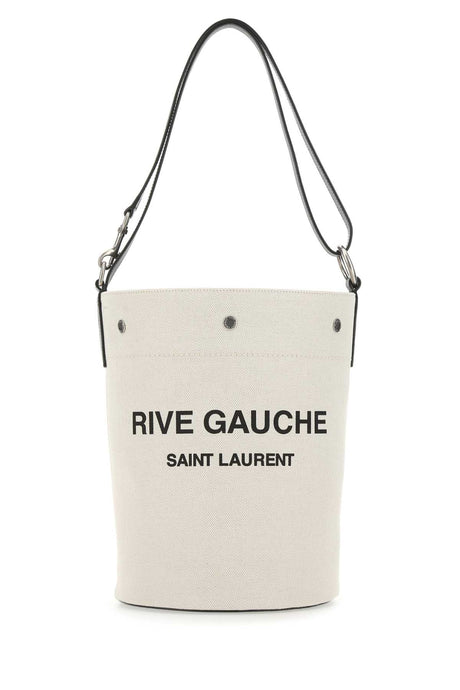 SAINT LAURENT Two-tone Canvas and Leather Medium Bucket Handbag - 20 cm x 28.5 cm x 20 cm