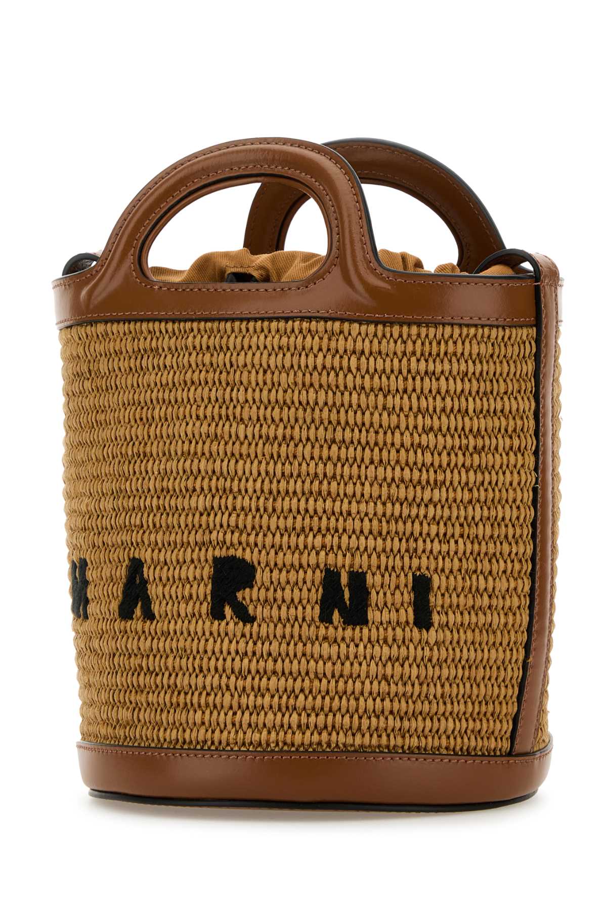 MARNI Two-Tone Leather and Raffia Mini Tropicalia Bucket Handbag