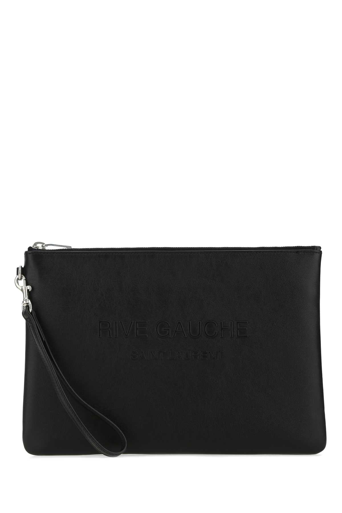 SAINT LAURENT Sophisticated Black Leather Clutch 30x21 cm