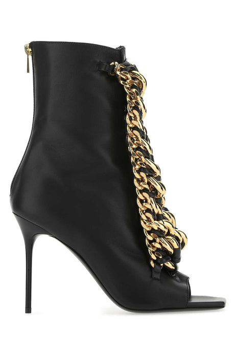 BALMAIN Black Leather Chain Sandals