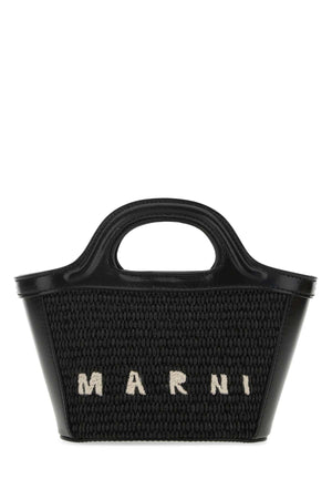 MARNI Mini Black Leather and Straw Micro Tropicalia Summer Handbag