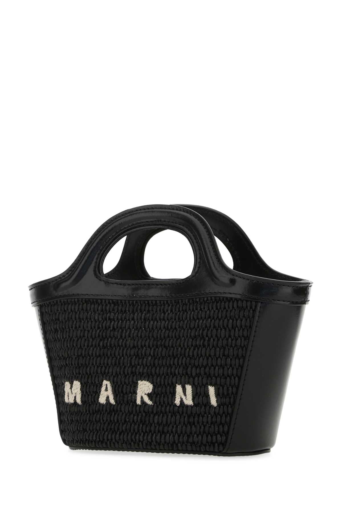 MARNI Mini Black Leather and Straw Micro Tropicalia Summer Handbag