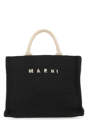 MARNI Mini Black Raffia Shopping Handbag