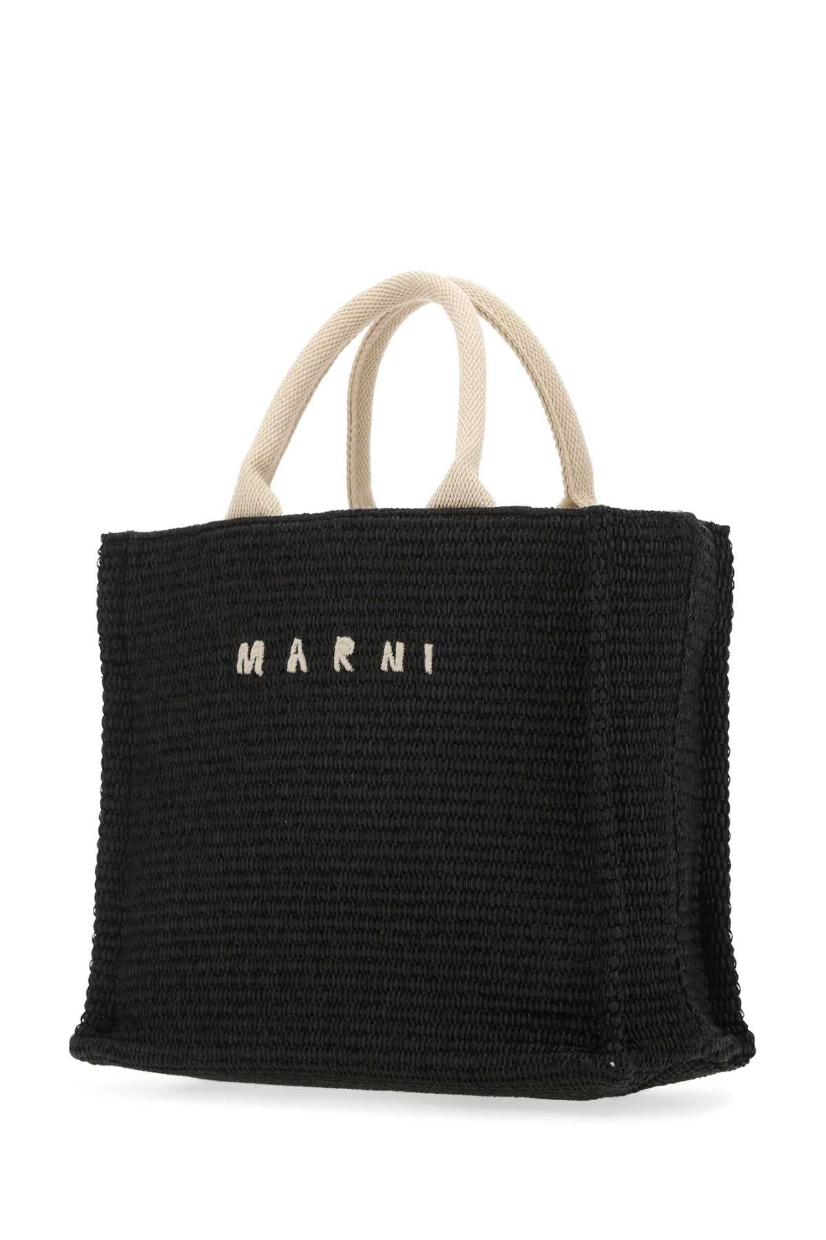 MARNI Mini Black Raffia Shopping Handbag