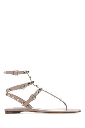 VALENTINO GARAVANI Antiqued Pink Leather Rockstud Mini Thong Sandals