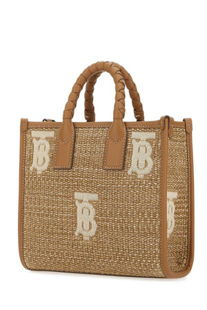 BURBERRY Chic Two-Tone Raffia and Leather Mini Handbag