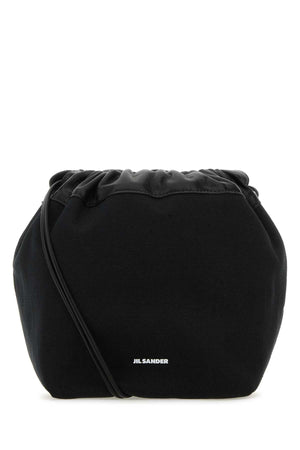 JIL SANDER Mini Black Canvas Dumpling Bucket Handbag