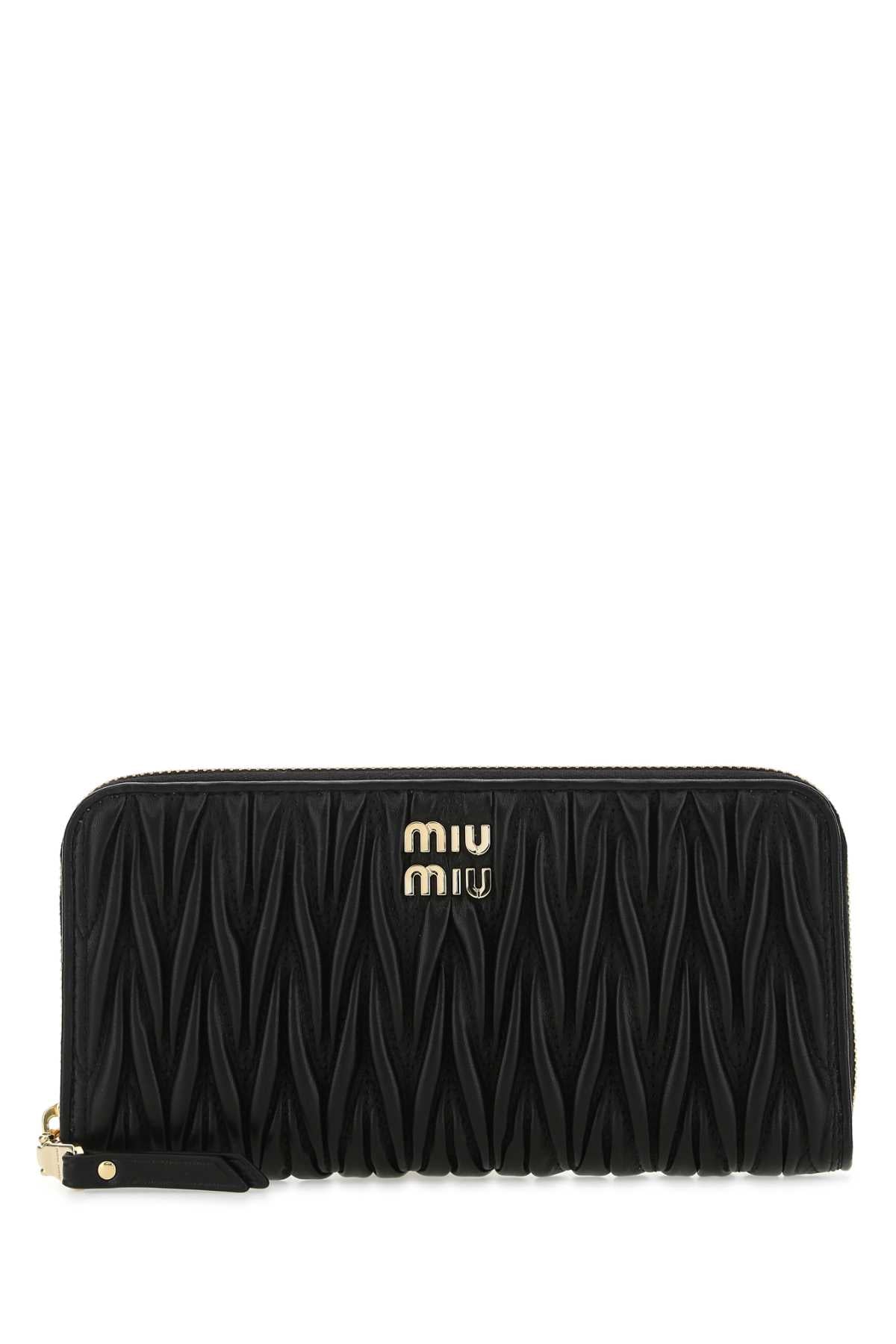 MIU MIU Elegant Black Nappa Leather Wallet (19.5 cm x 9.5 cm x 1.5 cm)