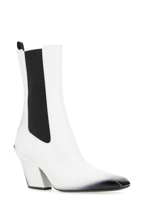 PRADA Elegant White Leather Ankle Boots with 10 cm Heel Height