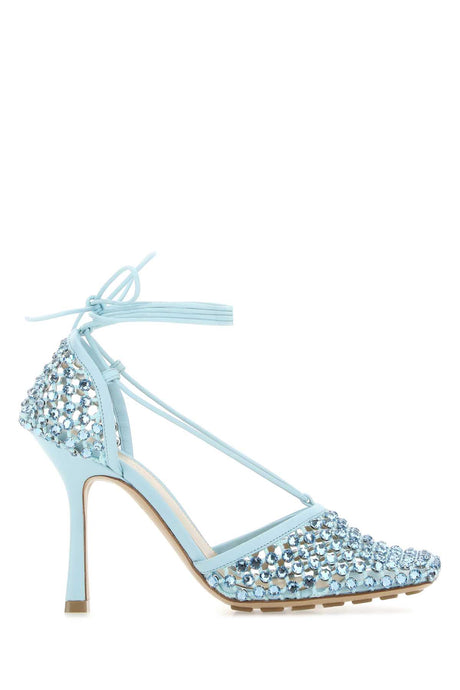 BOTTEGA VENETA Pastel Light-Blue Mesh Stretch Sandals with 9 cm Heel Height