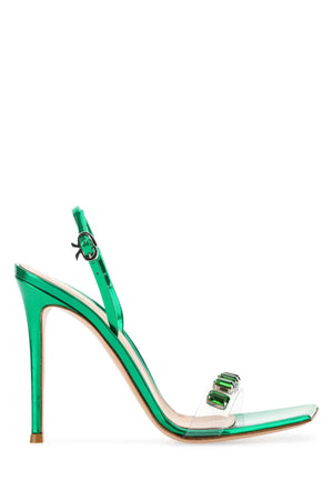 GIANVITO ROSSI Elevated Green Ribbon Candy Sandals with 4.3-Inch Heel