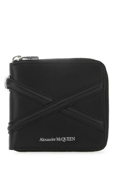 ALEXANDER MCQUEEN Sleek Black Leather Wallet - Compact Dimensions (11 cm x 10 cm x 2 cm)