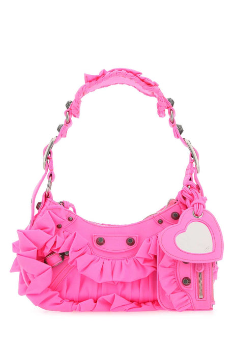 BALENCIAGA Mini Fluo Pink Fabric Shoulder Handbag