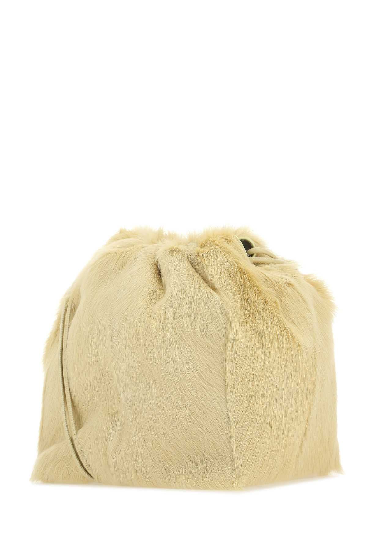 JIL SANDER Mini Cream Fur Dumpling Bucket Handbag - 17cm x 16cm x 18cm