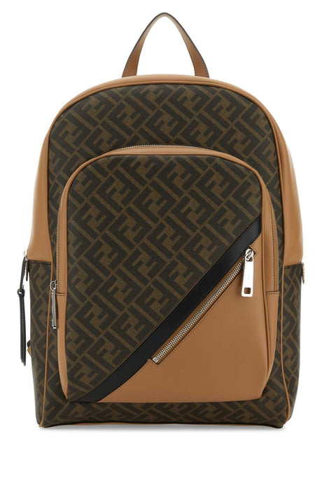 FENDI Multicolor Cotton Blend and Leather Backpack - 35x50x15 cm